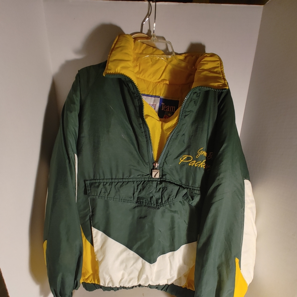 Vintage Green Bay Packers Logo 7 Puffer Jacket 1/4 Zip Size XL XG TG